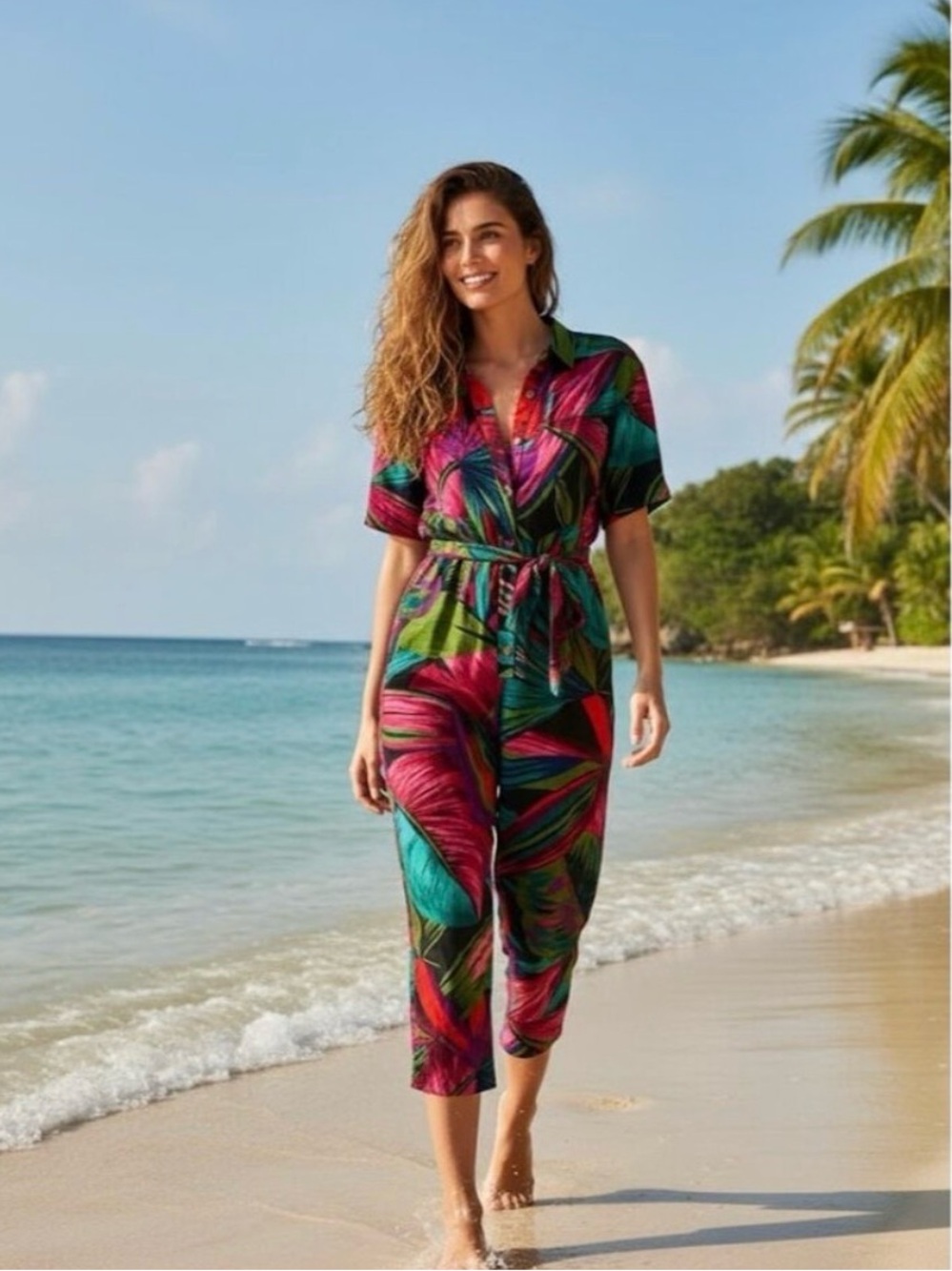 🍃FARM RIO MIDNIGHT LEAVES JUMPSUIT SMALL